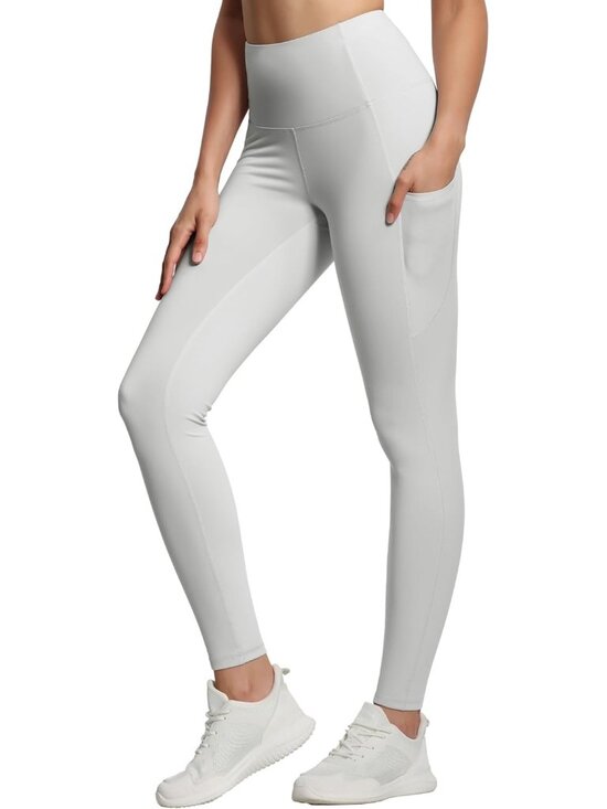Pants - Women's Bright Grey Thick High Waist Tummy Control Workout Yoga Leggings